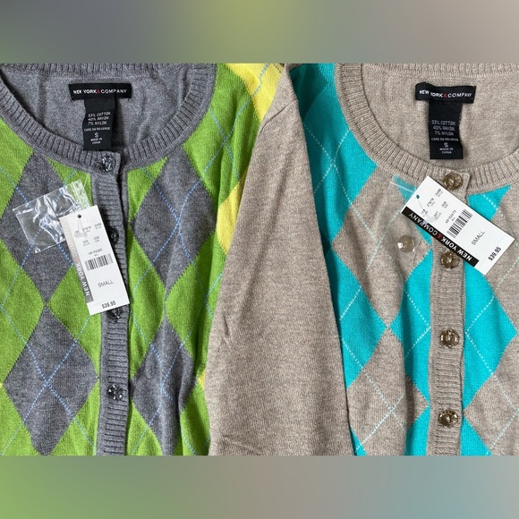 {SOLD!!}•NWT•{3} New York & Company Argyle Cardigan Bundle - Picture 8 of 13